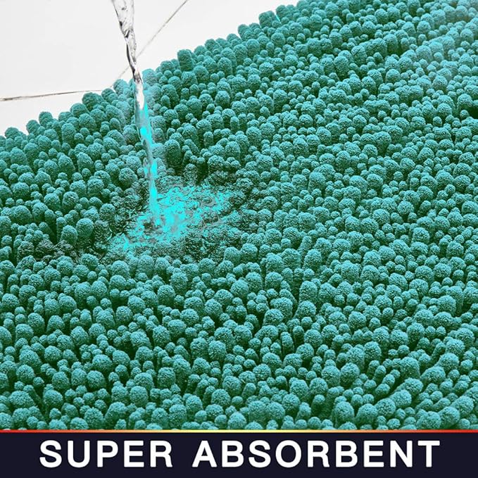 Walensee Large Bathroom Rug Non Slip Bath Mat (24x60 Inch Turquoise) Water Absorbent Super Soft Shaggy Chenille Machine Washable Dry Extra Thick Perfect Absorbant Best Plush Carpet for Shower Floor