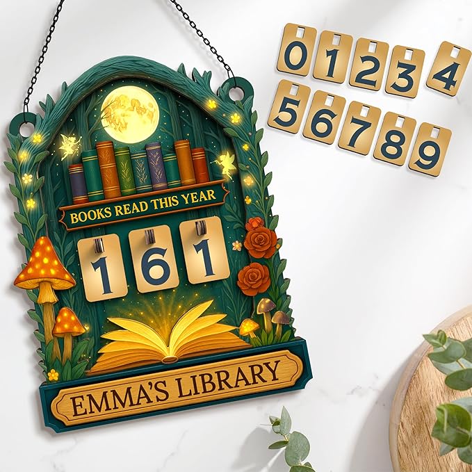 Personalized Books Read This Year Counter Sign, Custom Book Tracker, Whimsical Mushroom Bookshelf Decor, Fairytale Library Accessories, Birthday Bookish Gifts for Women, Book Lovers, Readers