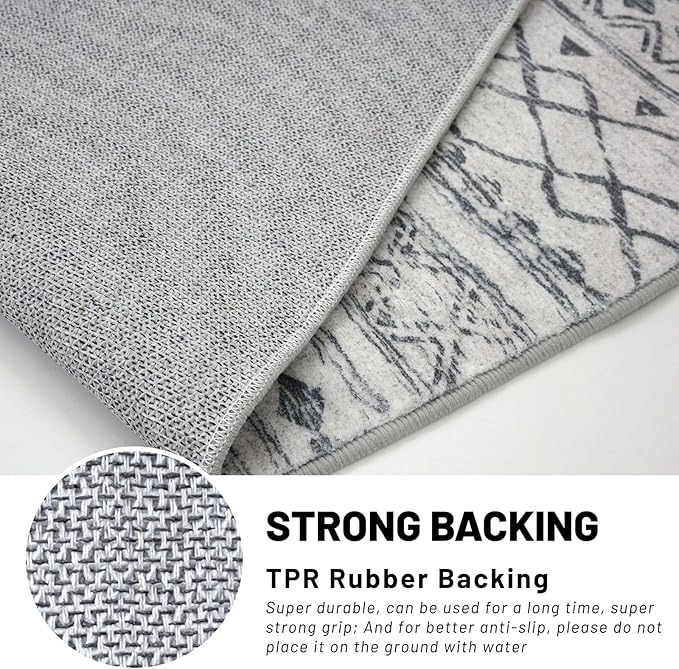 KUTA Moroccan Rugs for Entryway, 2PCS 2x3 and 2x6 Grey Entrance Small Area Rug, Non-Slip Washable Ultra Soft Hallway Runner Rug, Vintage Geometric Low-Pile Indoor Door Mat Floor Carpet