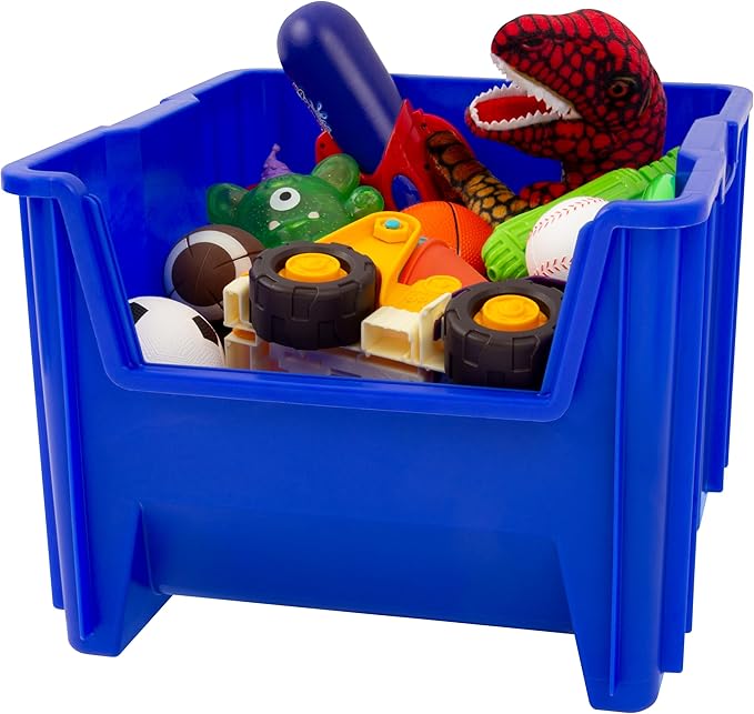 Akro-Mils 13018 Stak-N-Store Heavy Duty Stackable Open Front Plastic Storage Container Bin, (17-1/2-Inch x 16-1/2-Inch x 12-1/2-Inch), Blue, (2-Pack)