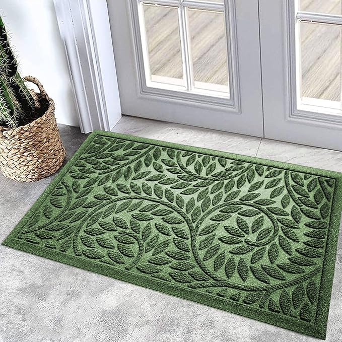 Bulijojo Front Door Mat Entrance,Durable Heavy Duty Welcome Mat,Thick Absorbent Natural Rubber Non Slip Mat,Sturdy Entryway Green, 17"x30"