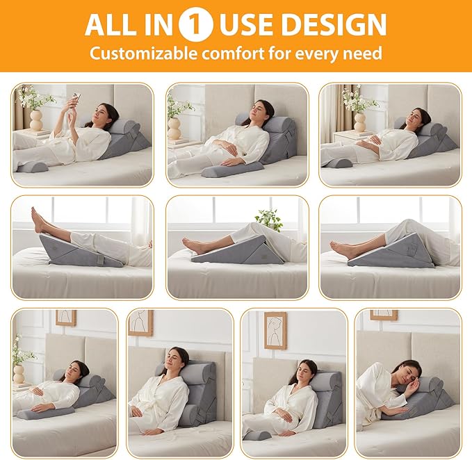 4PCS Wedge Pillow Set for After Surgery, Adjustable 9&12 Inch Bed Wedge Pillow for Sleeping, Incline Pillow Wedge for Headboard, Post Surgery, Acid Reflux, Neck&Back Support, Velvet