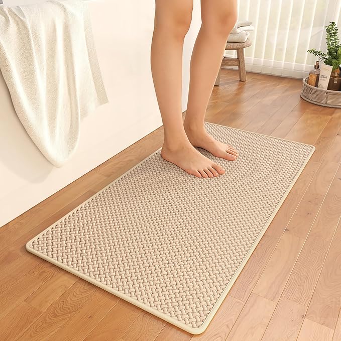 Bathroom Rugs Non Slip, Extra Soft Absorbent Quick Dry Bath Mats, Foam Weave Texture Thin Bath Rugs Washable with Rubber Backing, 24" x 48“