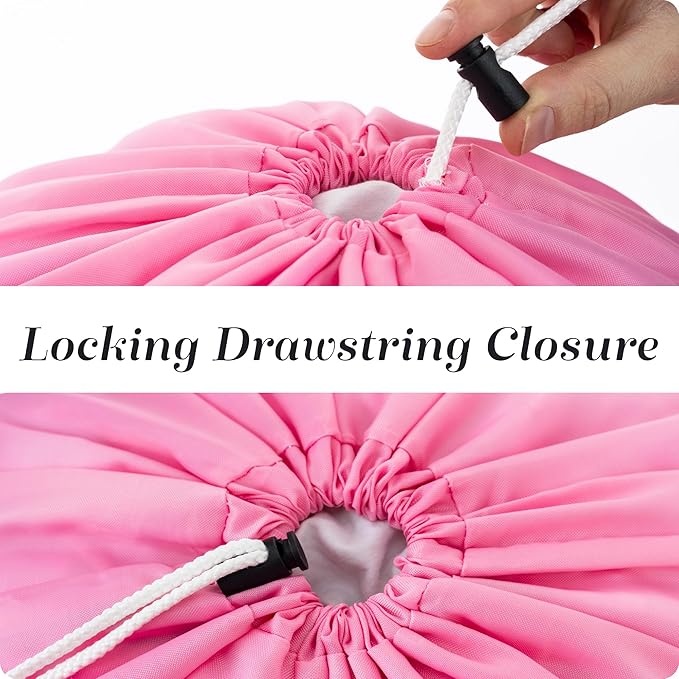 Nylon Laundry Bag - Locking Drawstring Closure and Machine Washable. These Large Bags will Fit a Laundry Basket or Hamper and Strong Enough to Carry up to Three Loads of Clothes. (Pink), 22" x 32"