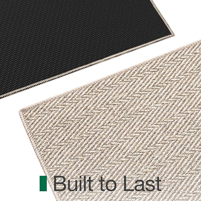 LUMI Ultra Thin Indoor Door Mat for Entrance 17"x30", Non Slip Entryway Mat, Low Profile Doormat, Unique Herringbone Design Carpet for Inside, Patio, Porch, Beige
