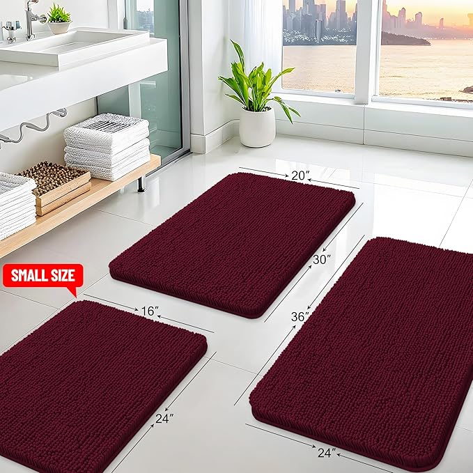 Arotive Bathroom Toilet Rugs U Shaped 24x20, Extra Soft Absorbent Shaggy Chenille Contour Bath Rugs for Toilet, Machine Washable Non-Slip Contoured Bath Mats, Burgundy