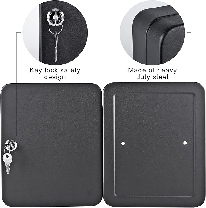 Kikerike Key Cabinet Wall Mount, 48 Hooks & Tags, Storage Key Lock Box, Steel Security Locking Key Management Organizer
