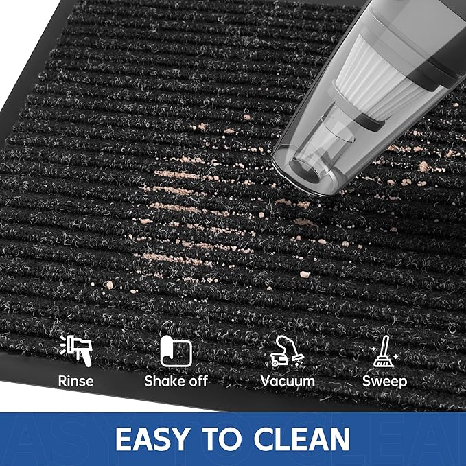 Front Door Mat, 6' x 4' Heavy Duty Indoor Outdoor Door Mat Entrance, Commercial Welcome Mats, Stain and Fade Resistant, Durable Rubber Backing, Low Profile Entry Mat for Patio, Black Stripe