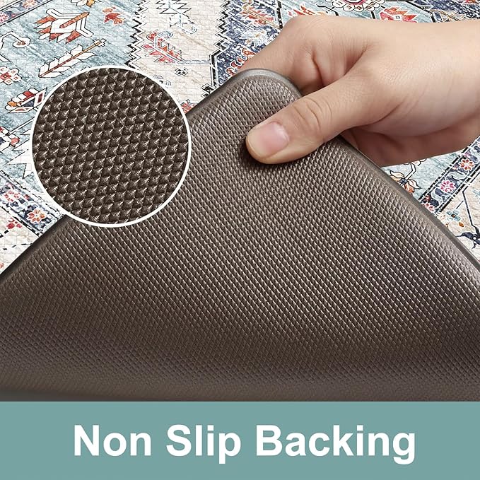 KIMODE Anti Fatigue Kitchen Mats, Boho Distressed Kitchen Rugs 20"x59"+20"x32", Non Slip Waterproof Kitchen Floor Mats, Comfort Foam Mats for Kitchen Floor Sink Laundry Office Desk Blue