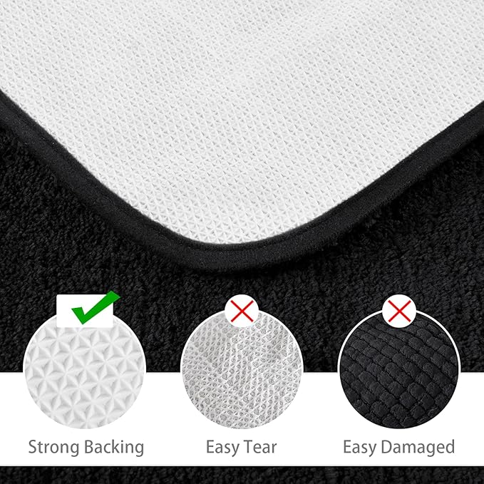 LOCHAS Bathroom Rug Set Black, Soft Bath Rug Set 2 Piece, Toilet Mat U-Shaped 20x20 and 34x20 Bath Rugs, Quickly Dry Mats for Bathroom, Tub, Washable, Super Absorbent Floor Mat