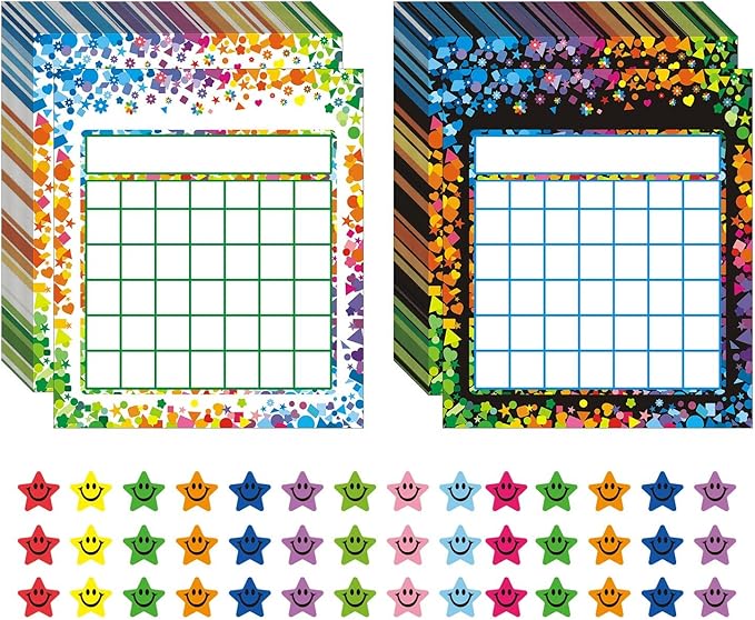 REGELETO 100 Pack Incentive Reward Chart for Students, 2 Designs Incentive Behavior Chart with 2400 Star Stickers Students Chore Sticker Chart at Home