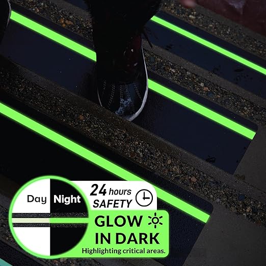 LifeGrip Anti Slip Traction Treads with Glow in Dark Stripe (5-Pack), 4" X 28", Best Grip Tape Grit Non Slip, Outdoor Non Skid Tape, High Traction Friction Abrasive Adhesive for Stairs Step
