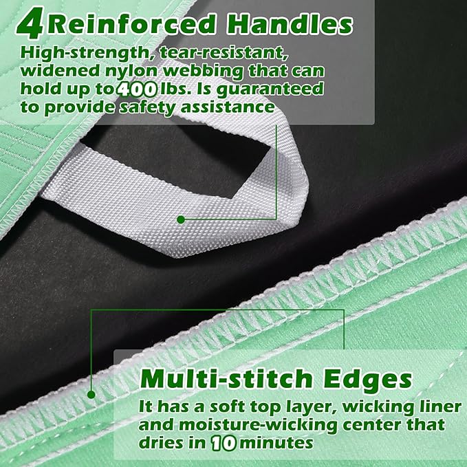 Positioning Bed Pad with Handles - Quick Drying Bed Pads with 8 Reinforced Handles, Washable Waterproof Reusable Pads for Elderly, Bedridden, Turning, Lifting, Transferring 34" × 36", 2Pack