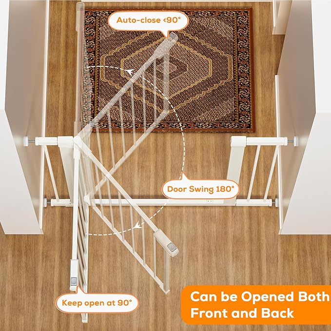 29.5-46" Baby Gate for Stairs, Baby Safety Essentials, Auto Close Gate for Doorways, Easy Install Pressure Mounted Dog Gate Indoor, Pet Gates for Dogs, White (2 Pack)