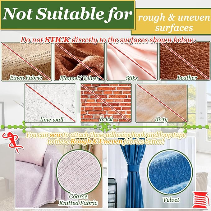 TEUVO 4.3" x 26.3 Feet Adhesive Hook and Loop Tape Heavy Duty Cushion Grip, Non Slip Couch Cushion Strips to Keep Couch Cushion Mattress from Sliding Outdoor No Punching Picture Wall Hanging Strips