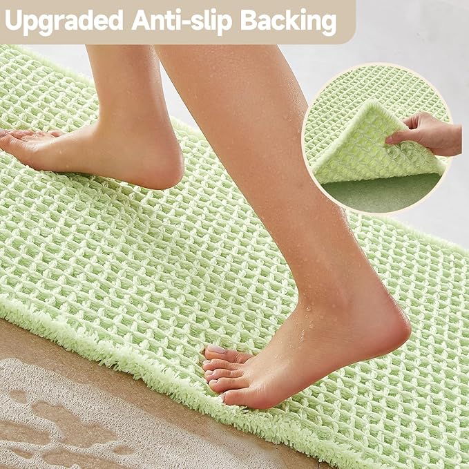 Waffle Runner Rug Bathroom, Boho Bathroom Rugs Non Slip Washable Long Super Absorbent Quick Dry Cute Bath Mat Farmhouse Bath Decor, 72"x24" Pale Green