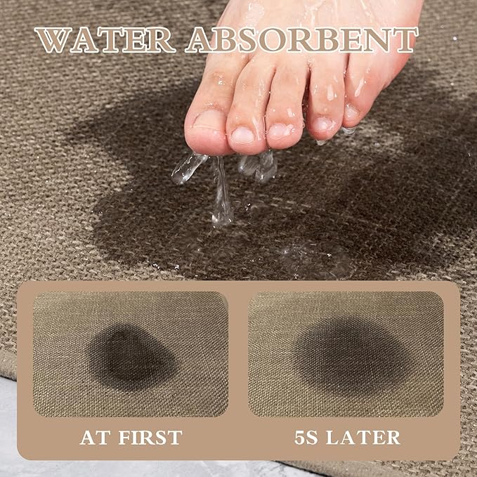 chakme Bathroom Rugs Mat U-Shaped 24x17, Ultra ThinNon Slip Bath Mat Small Quick Dry Absorbent Bath Matfor Bathroom Floor, (Dark Beige, U-24"x17")