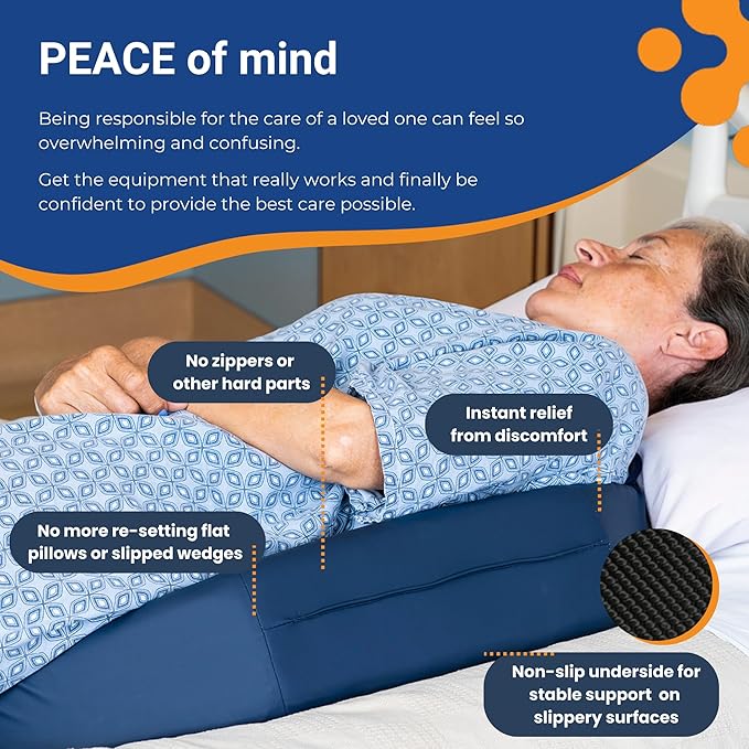 Bedsore Rescue Positioning Pillow Wedge - Tailbone, Sacrum, Buttocks, Standard Size 100-250bs - Hypoallergenic + Moisture Proof - Non-Slip Turning Wedge - Medical Grade Hospital to Home - Made in USA