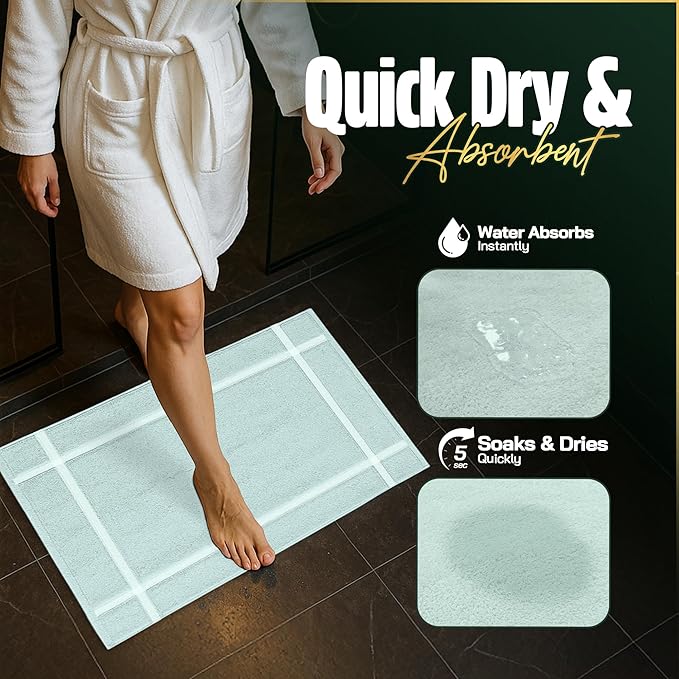 Pearl Linens Pack of 2 100% Cotton Bath Mat 20x30 inches, Soft & Absorbent Quick Dry Bathroom Mat Set, Not Bathroom Rugs, After Shower Mat, Bath Tub Mat, 687 GSM, Machine Washable, Mint Green