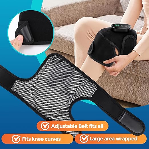 Cordless Heated Knee Massager with Vibration, FSA Eligible, Heated Knee Brace Wrap Heating Shoulder Brace Support Wrap for Knee Elbow, Heating Pad with 6 Heating Levels, 3 Massage Modes&Timer (Black)