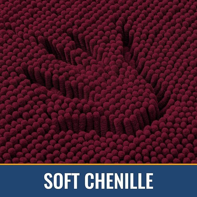 Arotive Bathroom Toilet Rugs U Shaped 24x20, Extra Soft Absorbent Shaggy Chenille Contour Bath Rugs for Toilet, Machine Washable Non-Slip Contoured Bath Mats, Burgundy