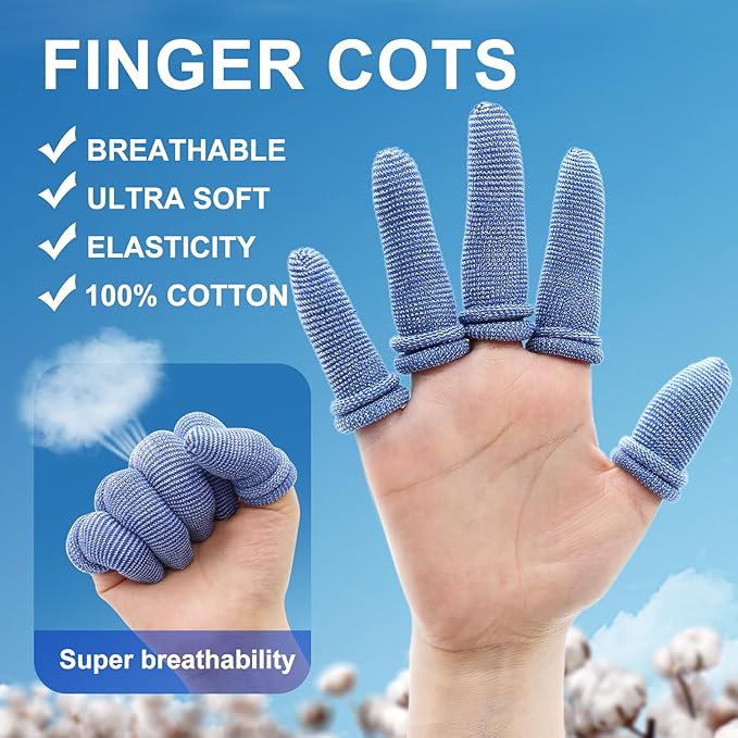 Dimora Finger Cots, Pack of 60 (Large Size) Finger Protectors, Breathable Bandages for Wound Care, Stretchy Sleeves for Gardening, Fitness and Cargo Handling, Blue