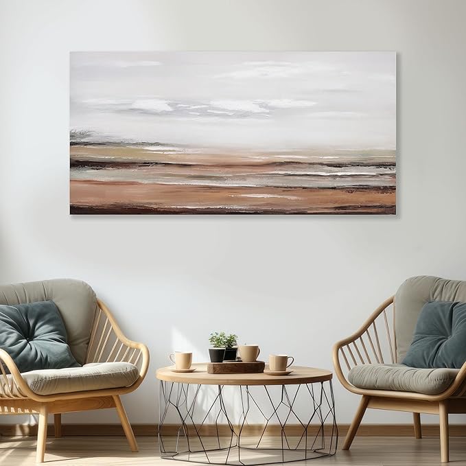Framed Abstract Wall Art Wall Decor Modern Canvas Abstract Wall Art Brick-Red and Greyish White for Living Room Bedroom Dining Room Home Office Decor 29"x58"