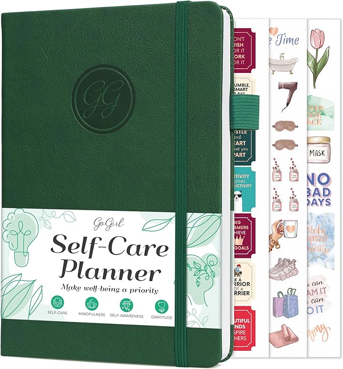 GoGirl Self-care Journal – Daily Mental Health Notebook with Mood & Wellness Trackers – Personal Development, Meditation & Reflection Journal for Women – Hardcover, Lasts 3 Months (Forest Green)