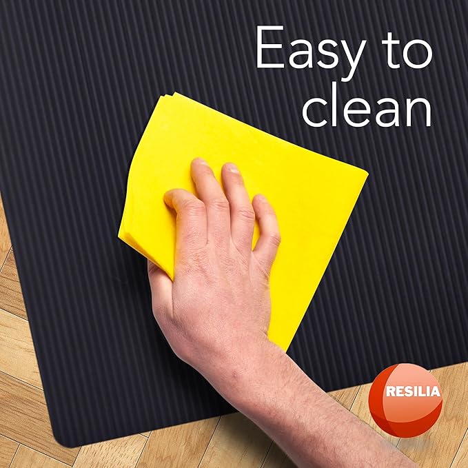 RESILIA Black Plastic Floor Runner - Embossed Wide Rib Waterproof Vinyl, Non Slip, Heavy Duty Protector Mat for Indoor Hardwood, Hard Floors, Garage, Entryway, Kitchen, & Outdoor Use, 27” x 75’