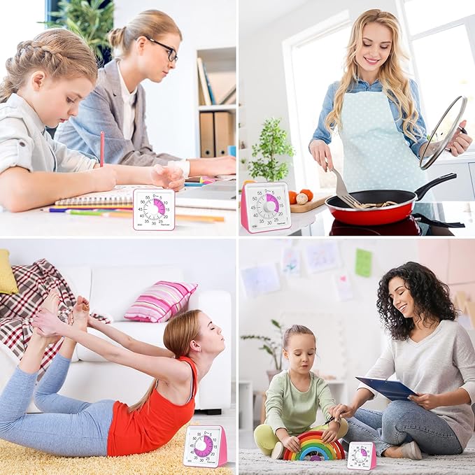 60-Minute Visual Timer for Kids, Time Management Tool Study Classroom Timer, Home Edition Silent Countdown Timer for Toddler, Teachers and Adults (Pink)