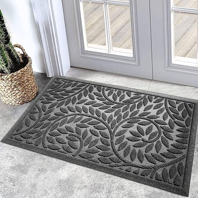 Bulijojo Front Door Mat Entrance,Durable Heavy Duty Welcome Mat,Thick Absorbent Natural Rubber Non Slip Mat,Sturdy Entryway Grey 17"x30"
