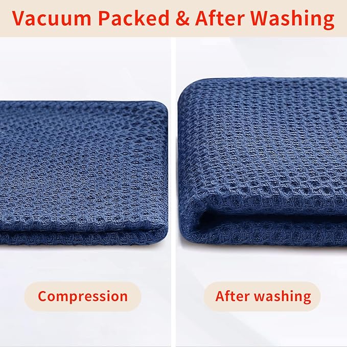 Homaxy 100% Cotton Waffle Weave Kitchen Dish Cloths, Ultra Soft Absorbent Quick Drying Dish Towels, 12 x 12 Inches, 8-Pack, Navy Blue