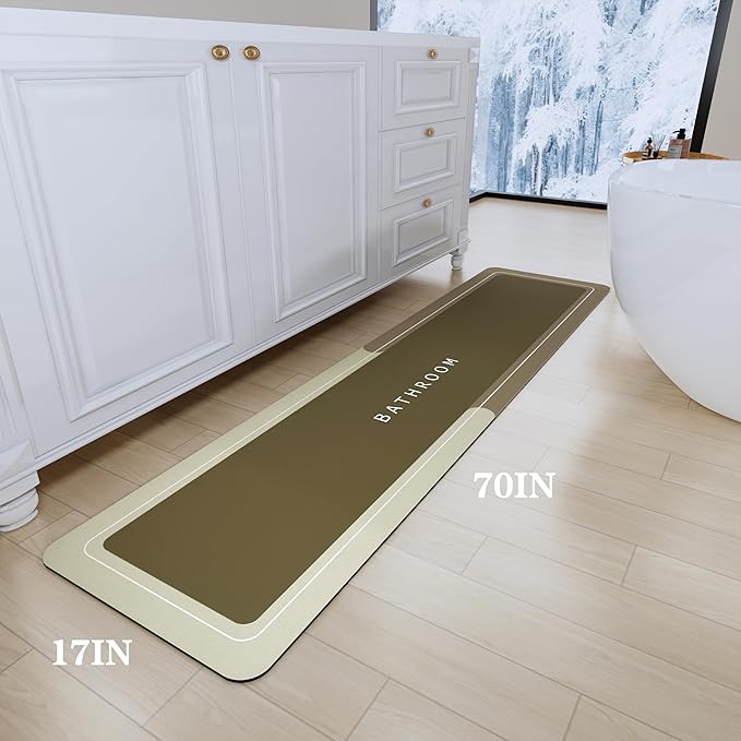 Bath Mat, Bathroom Mat Rugs Super Absorbent Shower Mats Non Slip Quick Dry Thin Rubber Mats for Bathroom Floor Fit Under Door, Shower Rug for Bathtub, Shower, Brown