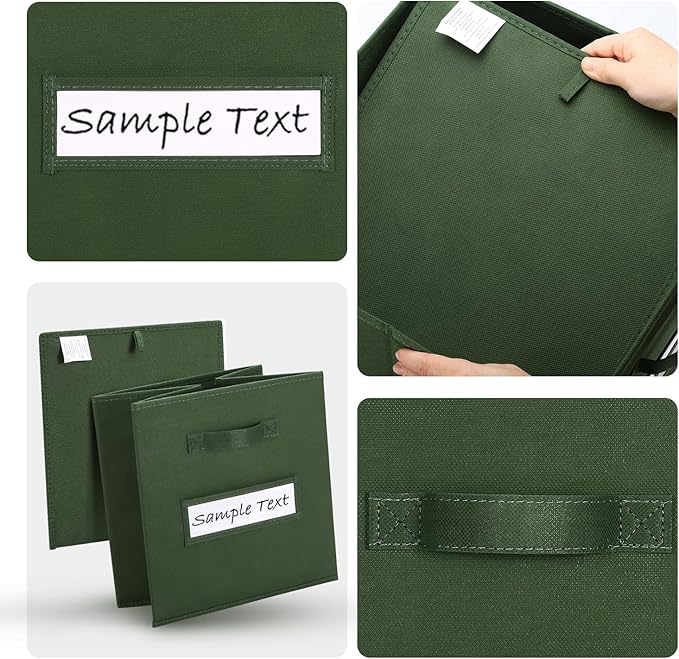 artsdi Fabric storage cubes (8 Pack) 11 Inch Cube Storage Bin, cube organizer bins with 8 Labels Window Cards & a Pen, Foldable cube organizer bins and Storage Box, Dark Green