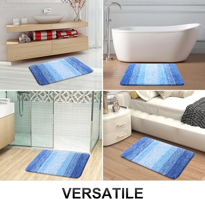 OLANLY Bathroom Rug Set 2 Piece, Soft Absorbent Microfiber Bath Rug Set, Non-Slip, Machine Wash Dry, Plush Shaggy Bath Mats for Bathroom (47"x20"+24"x16", Light Royal Blue)