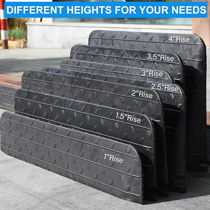 OrangeStar Rubber Threshold Ramp for Doorways, 2.5" Rise Non-Slip Wheelchair Ramp, 33000lbs Load Capacity, Rubber Curb Ramp for Wheelchair, Scooter, Black