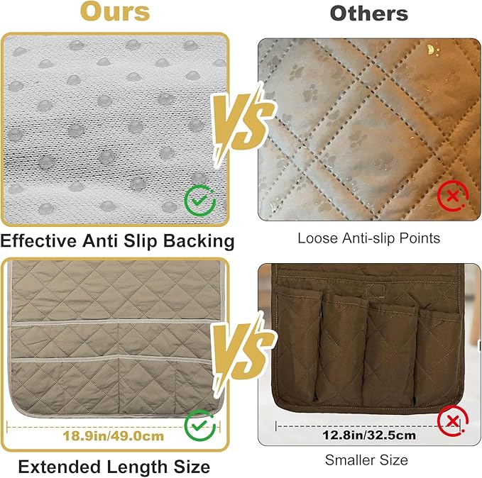 Remote Control Holder for Recliner,Armchair Caddy,Non Slip Sofa Armrest Storage Organizer for Recliner Couch with 6 Pockets for TV Remote,Cell Phone,Magazine (Beige)