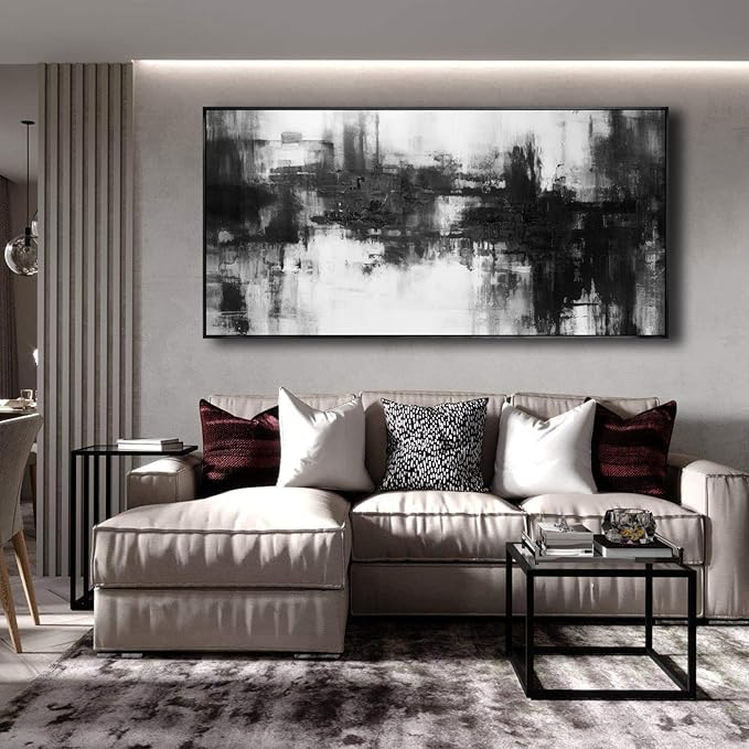 Abstract Wall Art Small Size Framed Home Artwork Decor Black and White Modern Minimalist Canvas Painting Living Room Decor for Bedroom Office Wall Decor 20"x40"