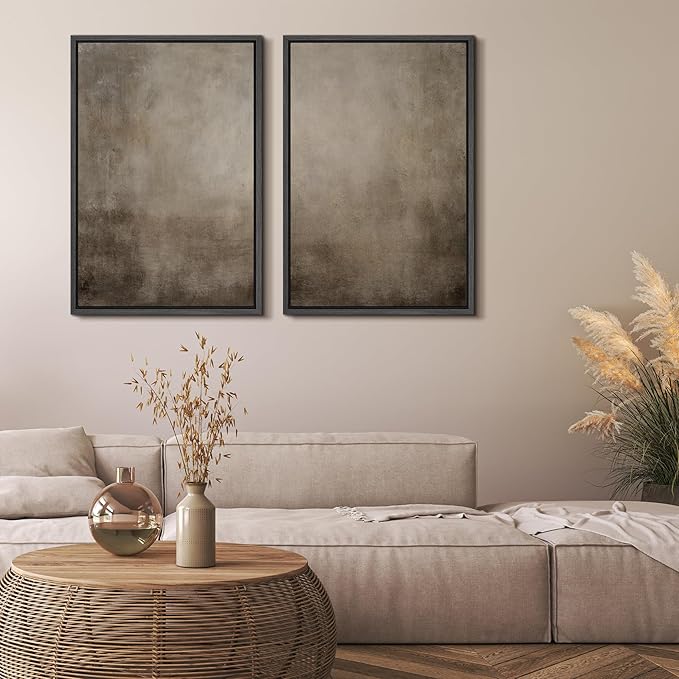 MUDECOR Framed Canvas Print Wall Art Monochromatic Gradient Abstract Minimalist Gray Illustrations Modern Art Decorative Bohemian Colorful Chic for Living Room, Bedroom, Office - 16"x24"x2 Black