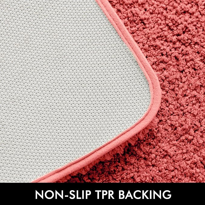 MIULEE Microfiber Toilet Bath Mat U-Shaped Contour Shaggy Rugs Non Slip Extra Thick Soft Absorbent Water for Bathroom Commode Machine Washable(20x20 Inch, Coral)
