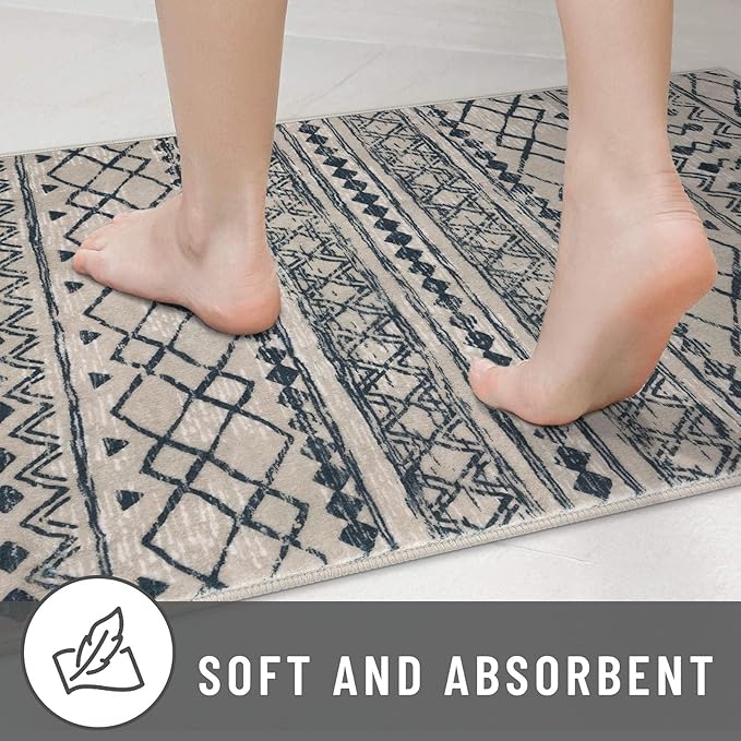 KUTA Moroccan Rugs for Entryway, 2x3 Light Brown Black Entrance Small Area Rug Non-Slip Washable, Ultra Soft Vintage Geometric Low-Pile Indoor Door Mat Floor Carpet for Kitchen