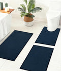 YIHOUSE Bathroom Rugs Mats Sets 3 Pieces, Ultra Thin Bath Mat Absorbent Non Slip Bath Rugs for Bathroom Washable, Shower, Sink, Laundry (Dark Blue, 3 Pieces)