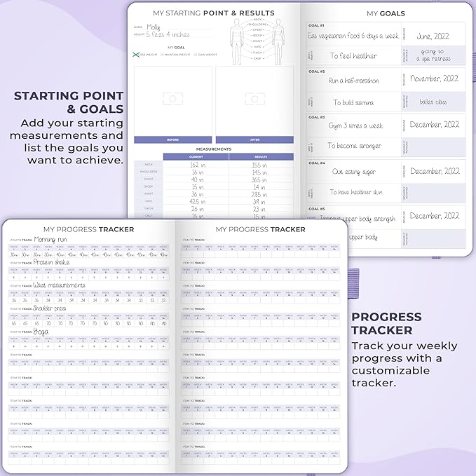 Clever Fox Fitness & Food Journal – Nutrition & Workout Planner for Women & Men – Diet & Gym Exercise Log Book with Calendars, Diet & Training Trackers - Undated, A5 Size, Hardcover (Lavender)