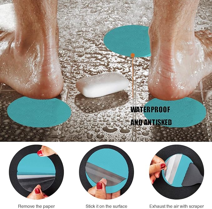 Non-Slip Bathtub Stickers, 24 PCS Safety Bathroom Tubs Showers Treads Adhesive Decals Scraper (Blue)