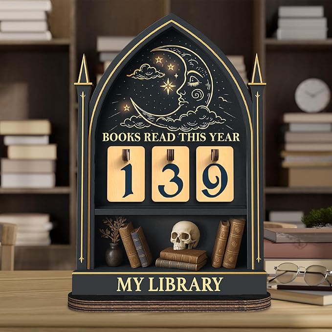 Books Read This Year Counter, Fantasy Book Tracker Sign for Home Library Decor, Bookworm Gift for Women, Teachers, Writers, Gothic Readers, Bookshelf Accessories with Book Suncatcher Ornament FF815