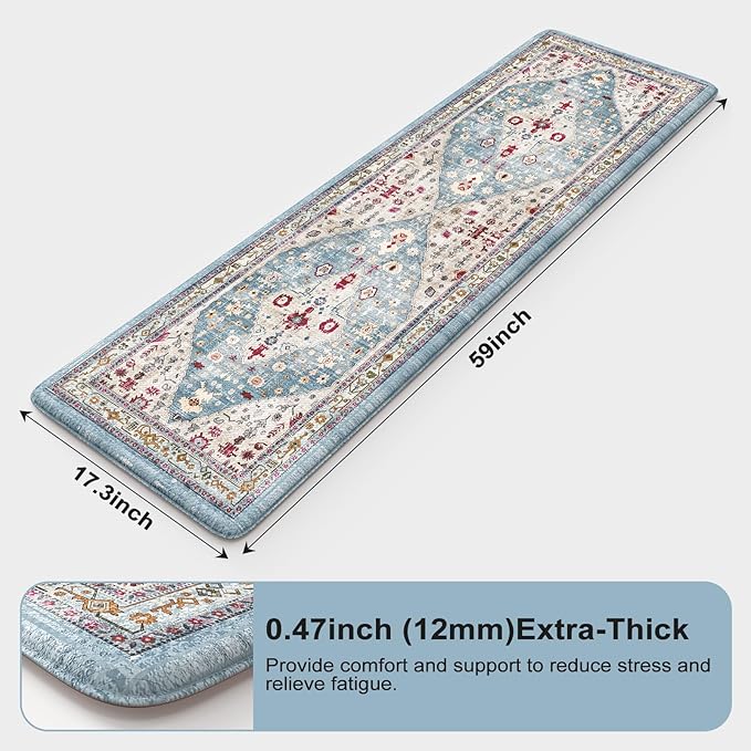 Collive Kitchen Mats for Floor, Cushioned Anti Fatigue Kitchen Rugs Waterproof Sink Rugs Non Slip, Soft Comfortable Standing Mats for Office, Laundry, 17”x59”