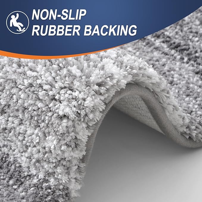 OLANLY Bathroom Rug Set 2 Piece, Soft Absorbent Microfiber Bath Rug Set, Non-Slip, Machine Wash Dry, Plush Shaggy Bath Mats for Bathroom (47"x20"+24"x16", Grey)