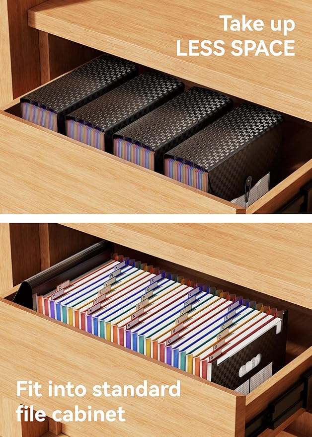 ABC life 26 Pockets File Organizer, Expanding File Folder A4 Letter Size, Portable Monthly Paper Bill Tax Receipt Organizer, Document Holder with Labels - Checkered Pattern