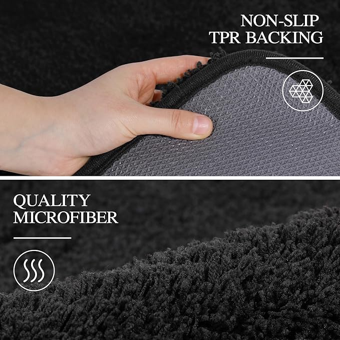 Walensee Bath Rug for Non-Slip Bath Mat (20 x 32, Black) Water Absorbent Soft Microfiber Shaggy Rug Machine Washable Thick Plush Shower Mat