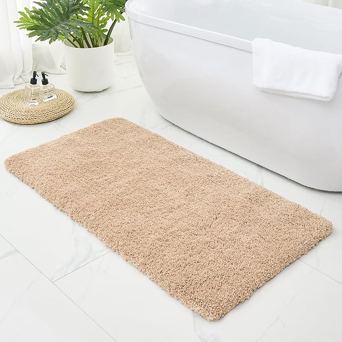 Bathroom Rugs 59x24, Ultra Thick Shaggy Soft Microfiber Absorbent Bath Rug, High Density Foam Latex Non Slip Backing, Machine Washable Bath Mats for Bathroom Floor & Sink, Beige